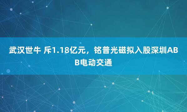 武汉世牛 斥1.18亿元，铭普光磁拟入股深圳ABB电动交通